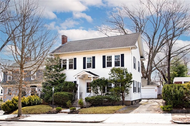 277 Waterman St, Providence, RI 02906 - colonial inspired home with a chimney, a detached garage, and an outdoor structure