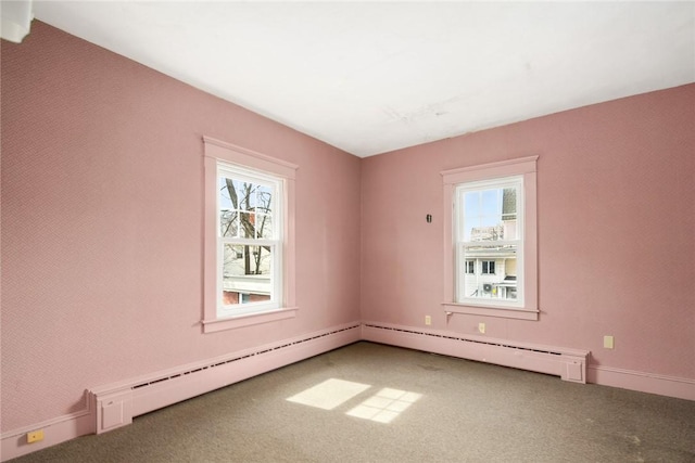 277 Waterman St, Providence, RI 02906 - unfurnished room with plenty of natural light, carpet flooring, and a baseboard heating unit