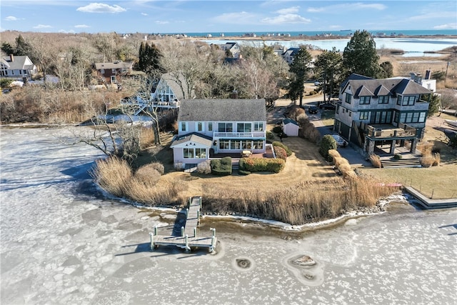 aerial view with a water view