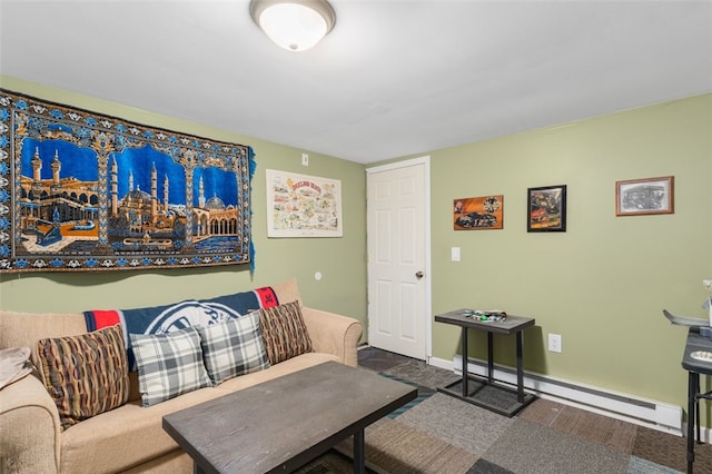 living room featuring baseboards and baseboard heating