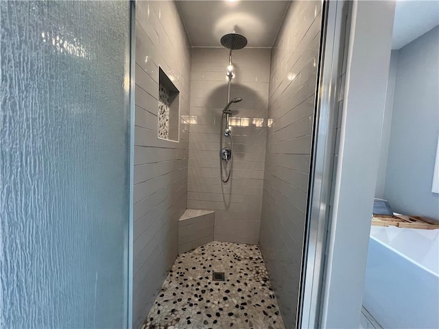 bathroom featuring a shower stall