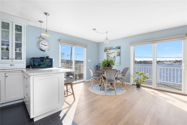 dining room with a wealth of natural light, baseboards, and wood finished floors