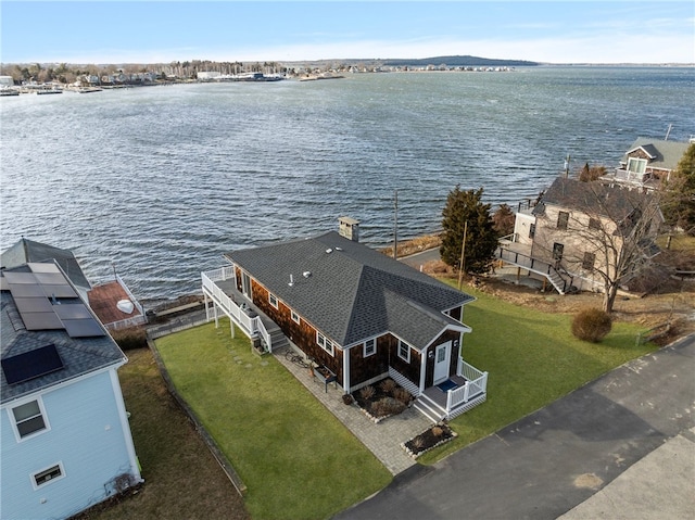 bird's eye view featuring a water view