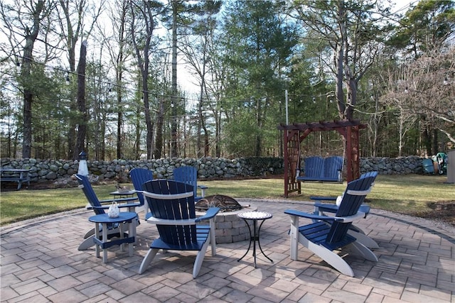 view of patio / terrace with an outdoor fire pit