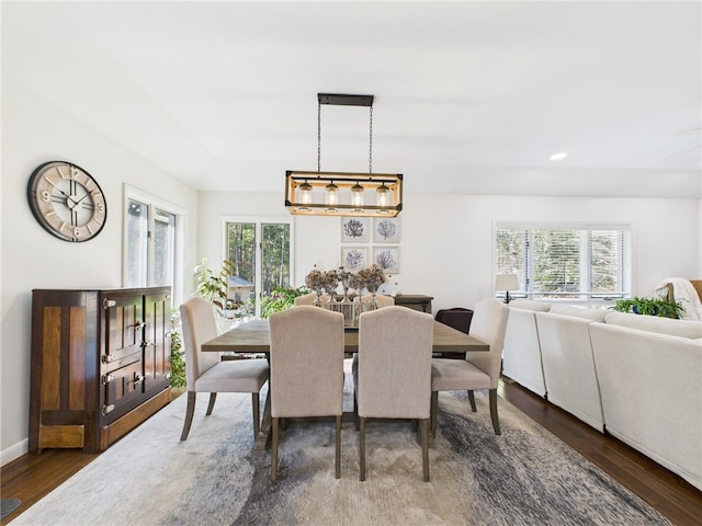 dining area with dark wood-style floors, a healthy amount of sunlight, and baseboards