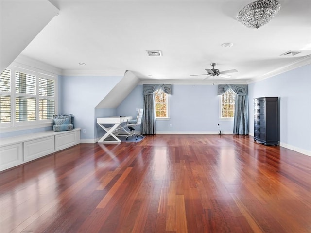 additional living space featuring visible vents, baseboards, and wood finished floors