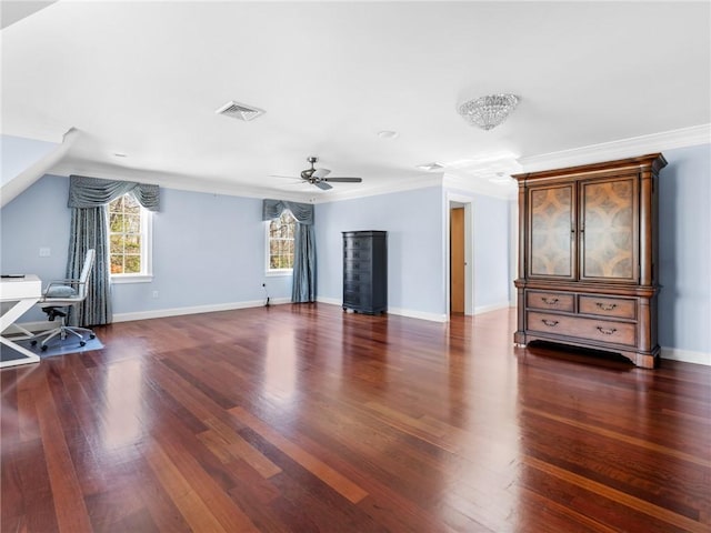 interior space with visible vents, baseboards, and wood finished floors