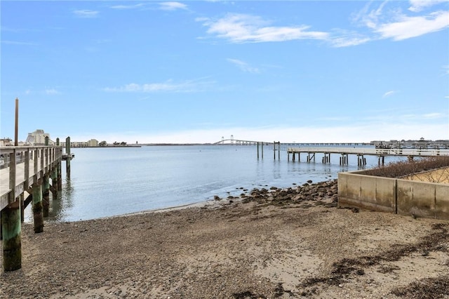 dock area with a water view