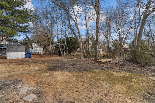 view of yard with an outbuilding and a storage shed