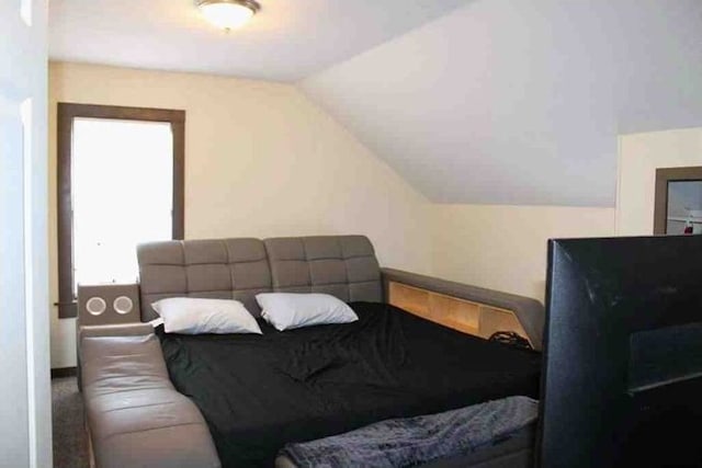 bedroom featuring lofted ceiling