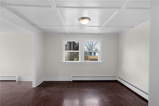 empty room with hardwood / wood-style flooring, baseboards, and baseboard heating