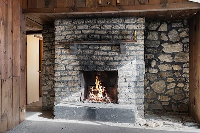 interior details with a fireplace