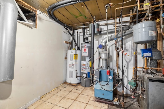 utility room with gas water heater and electric water heater