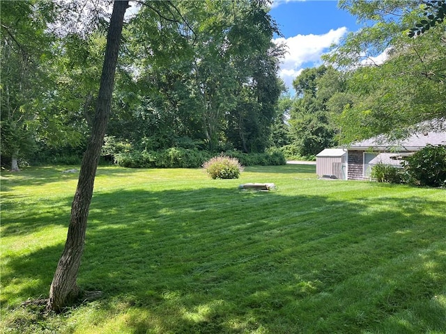 view of yard with an outbuilding