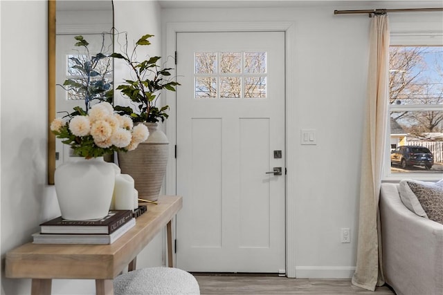 entrance foyer featuring baseboards and wood finished floors