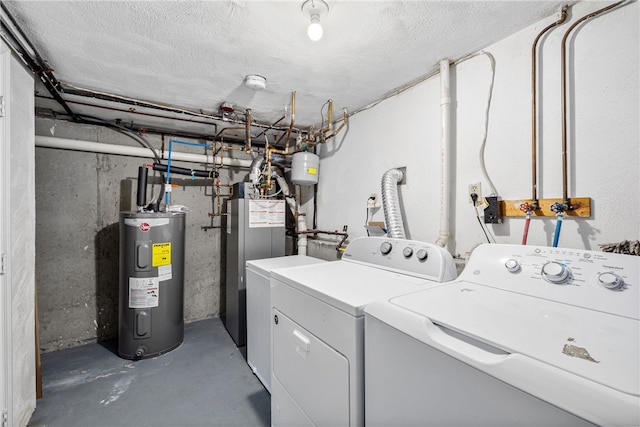 laundry area featuring electric water heater, independent washer and dryer, laundry area, and water heater