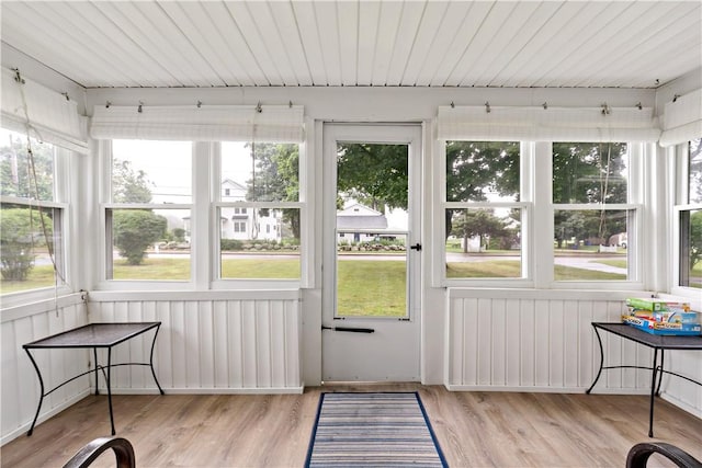 sunroom / solarium with wooden ceiling