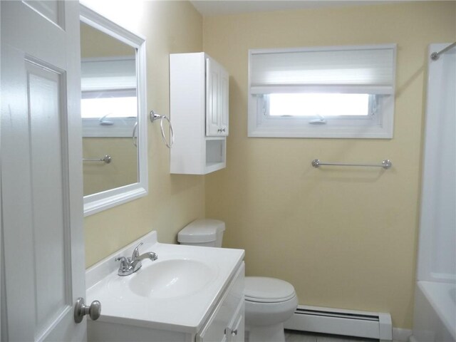22 Kendall Ln, Warwick, RI 02888 - full bathroom featuring vanity, a baseboard radiator, and toilet