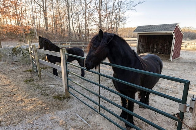 view of stable featuring a rural view