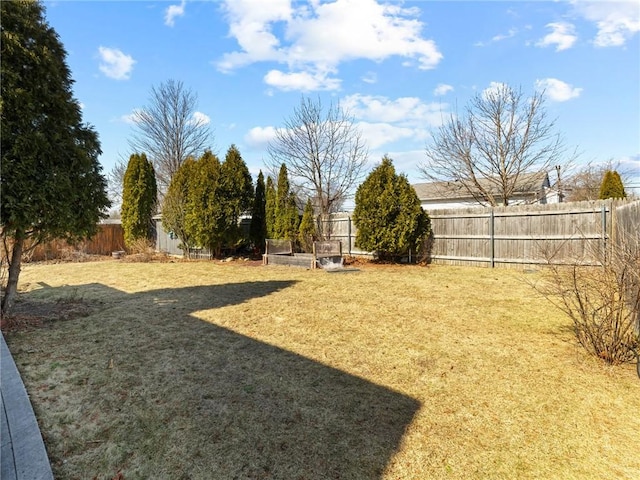 view of yard with a garden and a fenced backyard