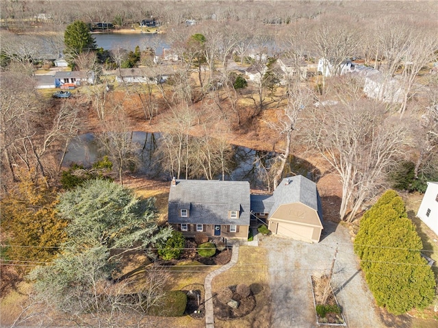 bird's eye view featuring a water view