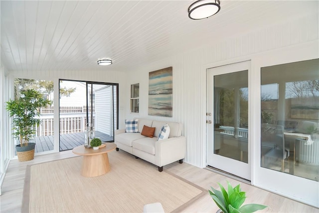 sunroom with wood ceiling