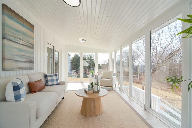 sunroom with wooden ceiling