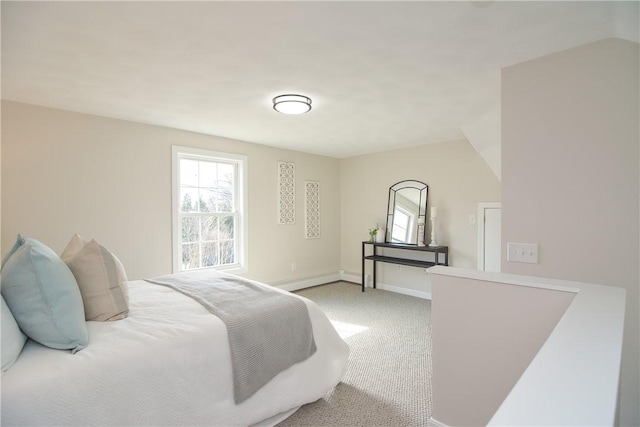 carpeted bedroom with multiple windows, baseboards, and a baseboard radiator