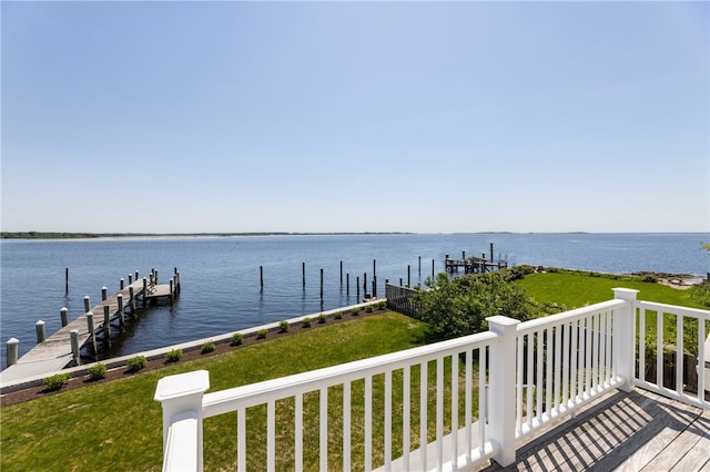 view of dock with a water view