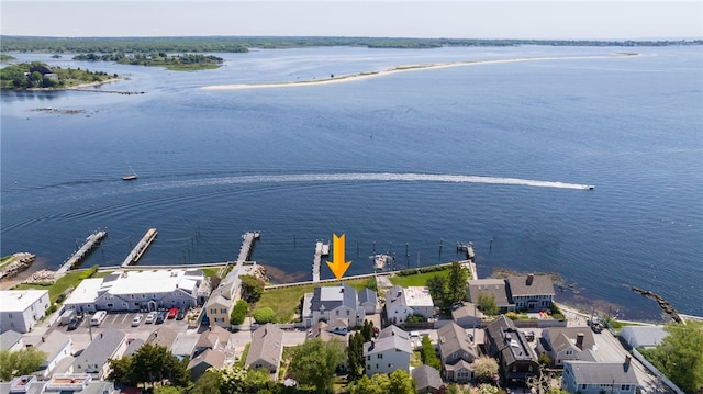 aerial view featuring a residential view and a water view