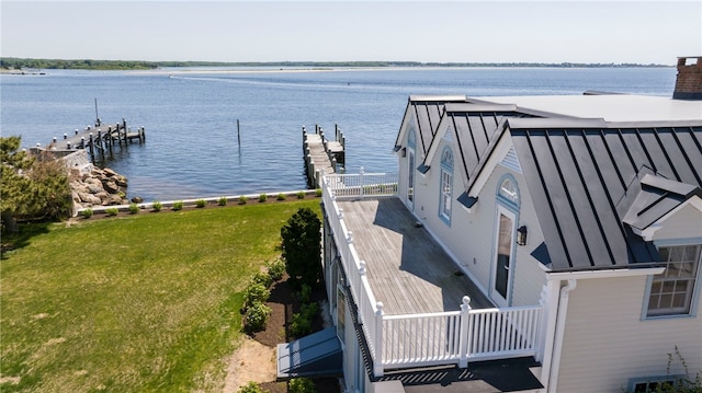 exterior space featuring a water view