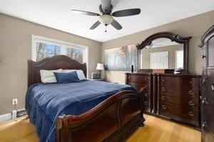 500 Kingstown Rd Unit 3B, Richmond, RI 02892 - bedroom with light wood-style floors, baseboards, and ceiling fan