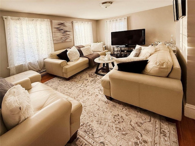 living room with wood finished floors