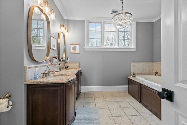 50 Kenyon Ave, East Greenwich, RI 02818 - full bath with baseboards, visible vents, ornamental molding, and a sink