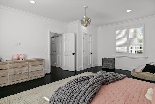 50 Kenyon Ave, East Greenwich, RI 02818 - bedroom with dark wood-style flooring, crown molding, baseboards, and recessed lighting