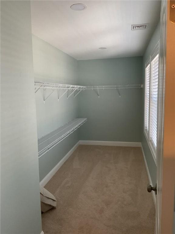 spacious closet with visible vents and carpet