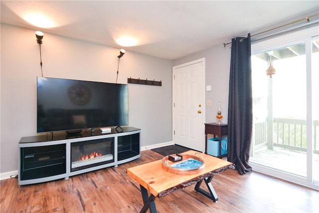 living room featuring baseboards and wood finished floors