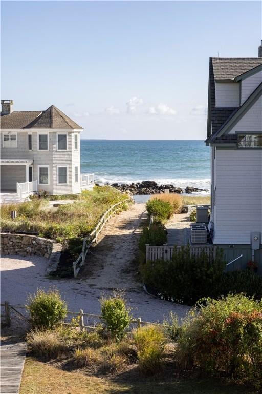 property view of water featuring a view of the beach