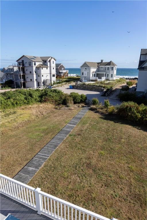 view of yard with a water view