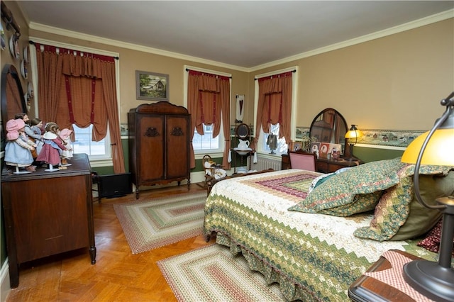 bedroom with crown molding