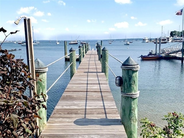 view of dock with a water view
