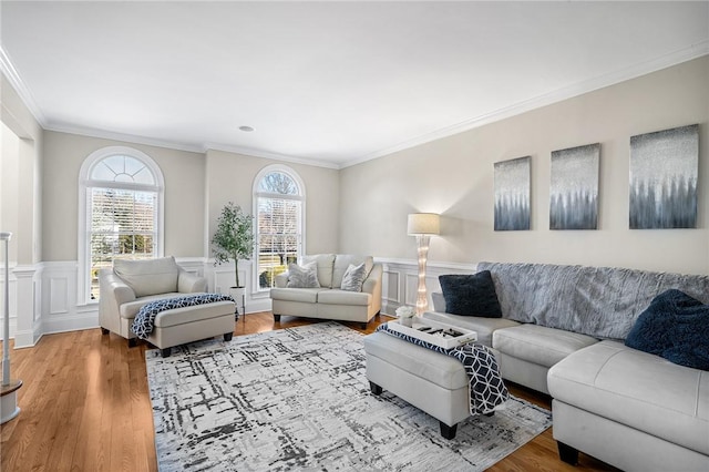 30 Lenihan Ln, East Greenwich, RI 02818 - living room with crown molding, wood finished floors, and a wainscoted wall