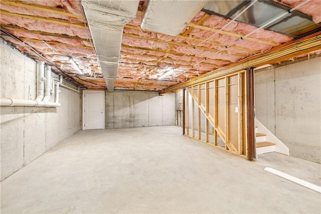 unfinished below grade area with stairway