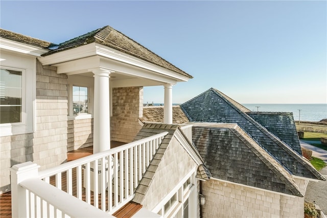 exterior space featuring a water view