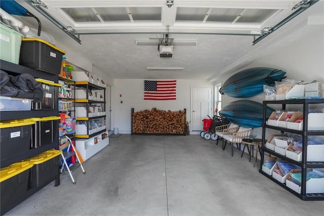 garage with a garage door opener