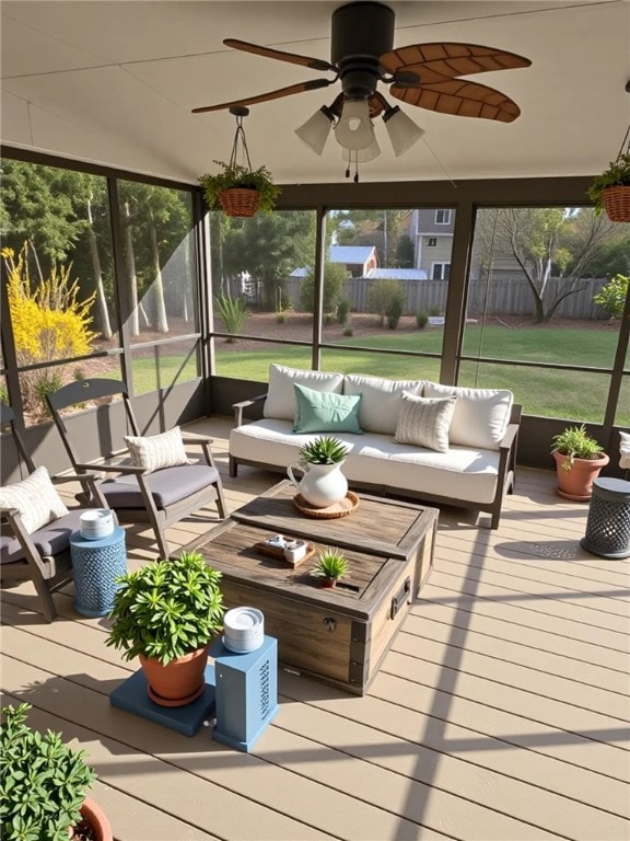 10 Eastgate Dr, Coventry, RI 02816 - sunroom / solarium with an outdoor living space, ceiling fan, and a healthy amount of sunlight