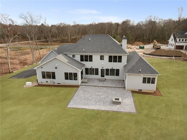 105 Princess Pine Dr, East Greenwich, RI 02818 - rear view of house with a patio area, crawl space, and a lawn