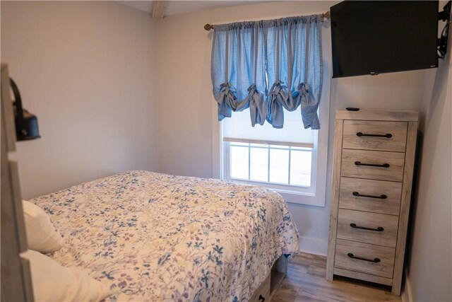 bedroom featuring wood finished floors and baseboards