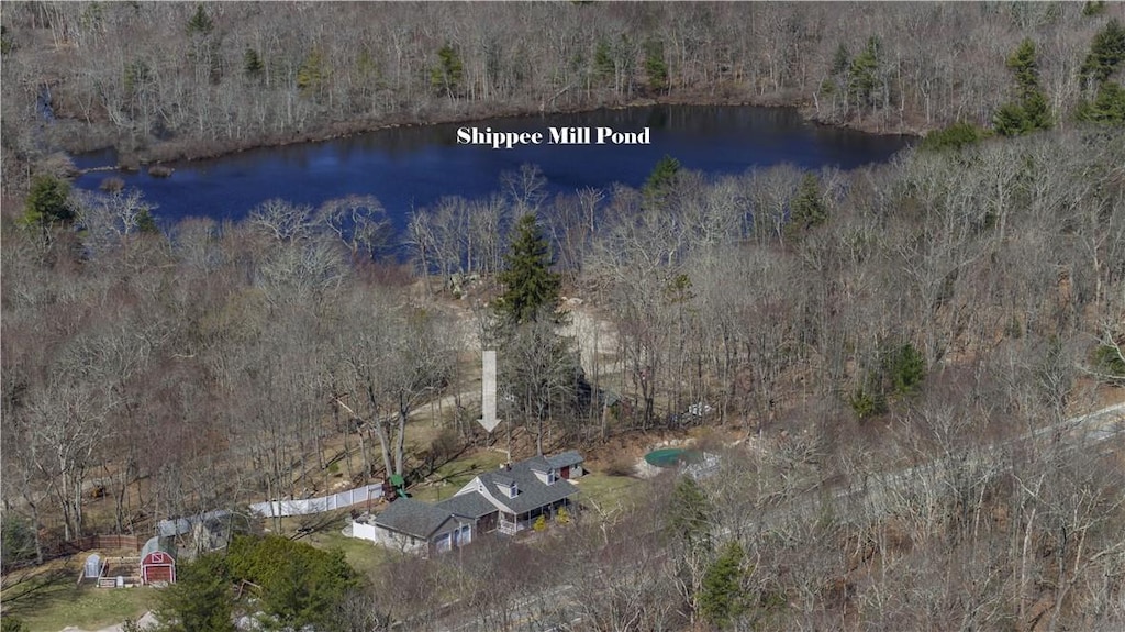 44 Mount Hygeia Rd, Foster, RI 02825 - aerial view featuring a water view and a view of trees