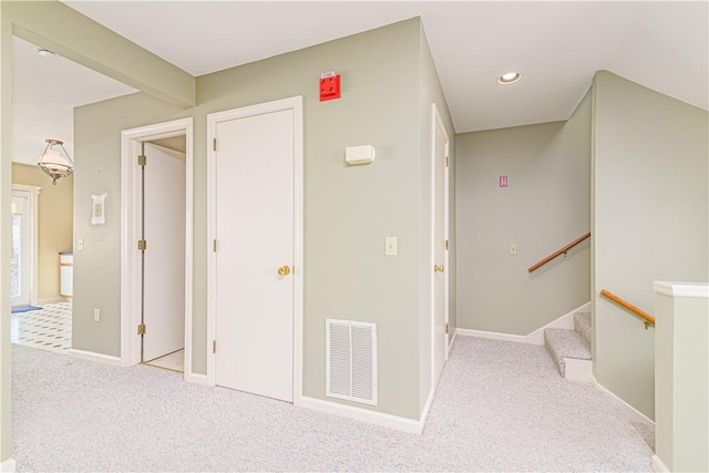 60 Margin St Unit 104, Westerly, RI 02891 - hallway with light carpet, recessed lighting, and stairs
